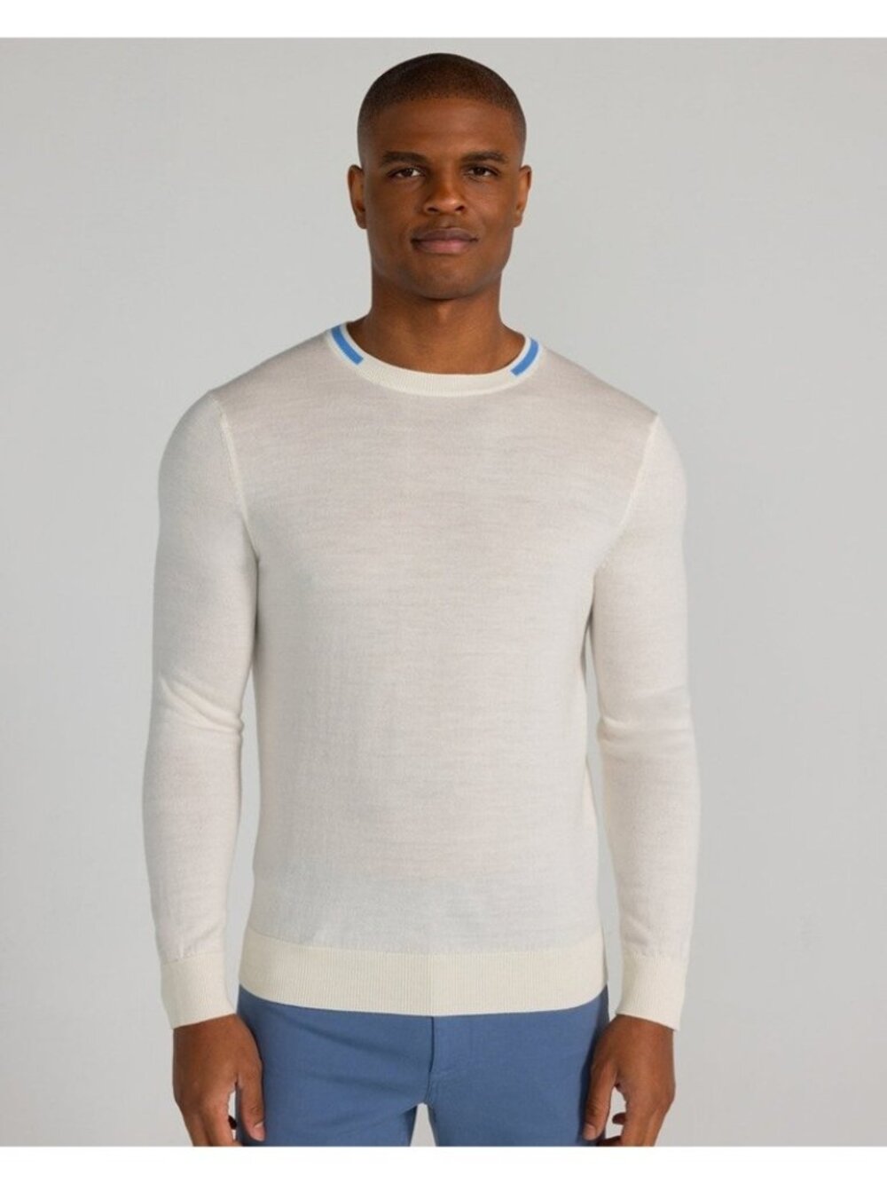 New REDVANLY XL Byers Merino Wool Crew Neck Sweater Cream Ivory Pullover